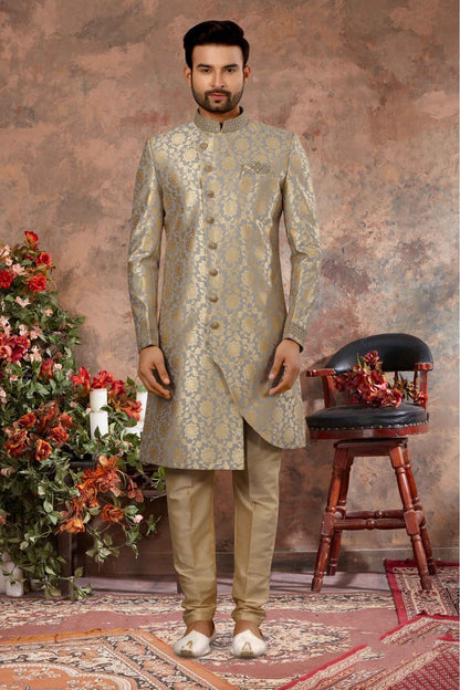 Grey and Gold Colour Jacquard Woven Sherwani VSSH1040318