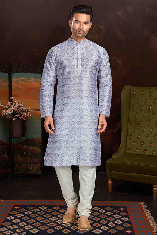 Lavender Colour Kurta Pajama In Malai Silk VSKP1210157
