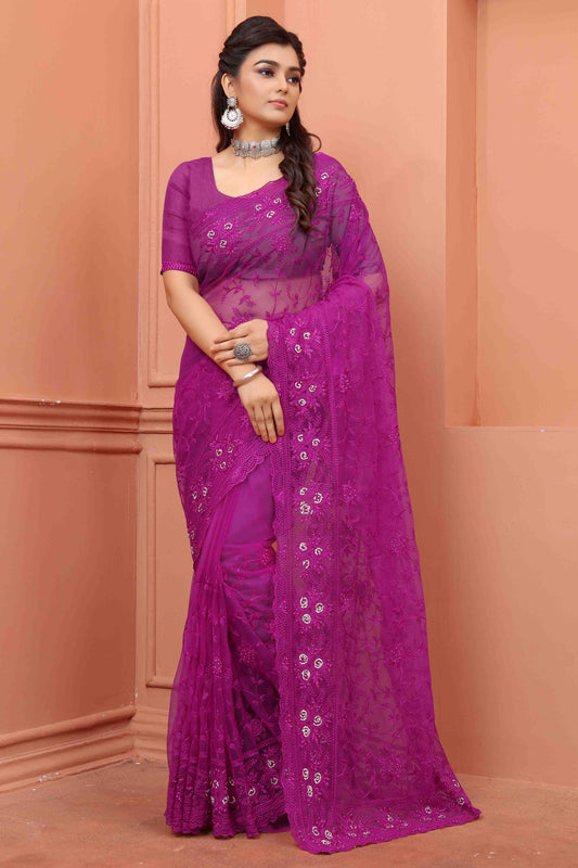 Lavender Colour Net Designer Saree VSSD1090514
