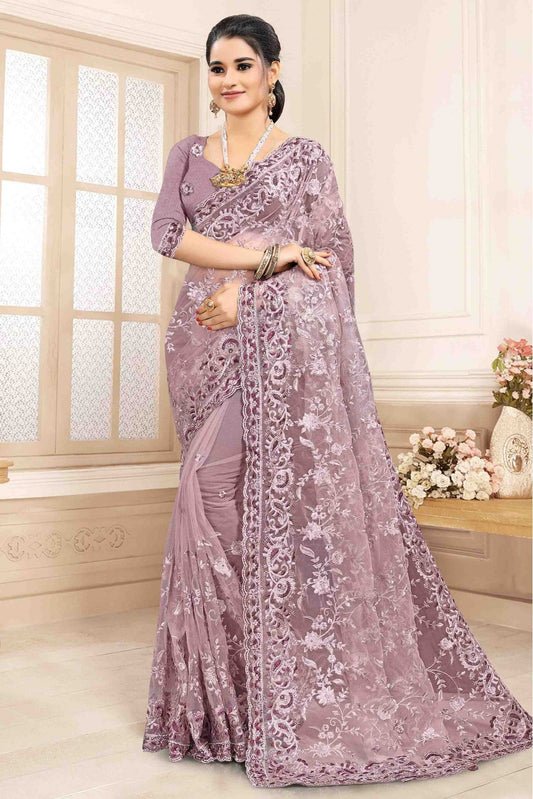Lavender Colour Net Designer Saree VSSD1120147