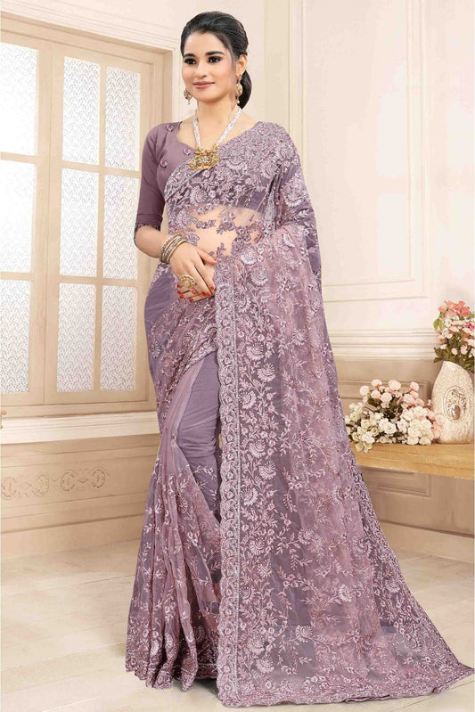Lavender Colour Net Designer Saree VSSD1120149