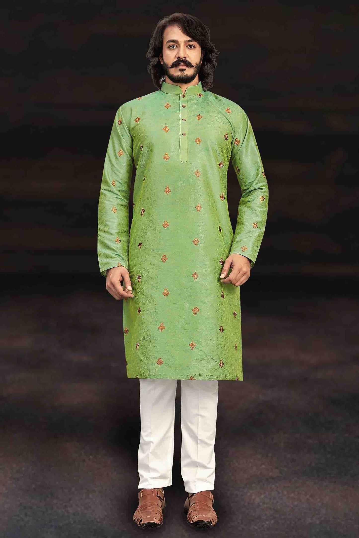 Light Green Colour Kurta Pajama In Art Silk VSKP1210005