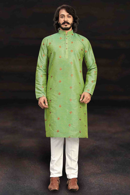 Light Green Colour Kurta Pajama In Art Silk VSKP1210005