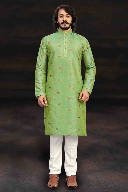 Light Green Colour Kurta Pajama In Art Silk VSKP1210005
