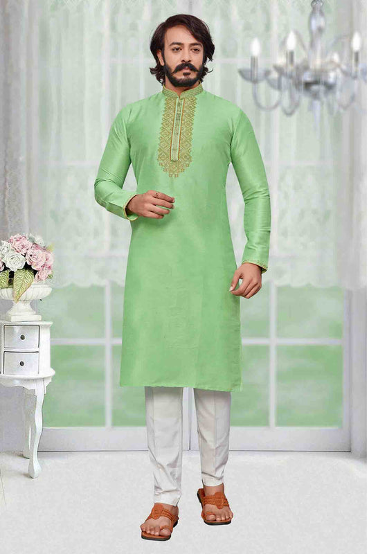 Light Green Colour Kurta Pajama In Art Silk VSKP1210087