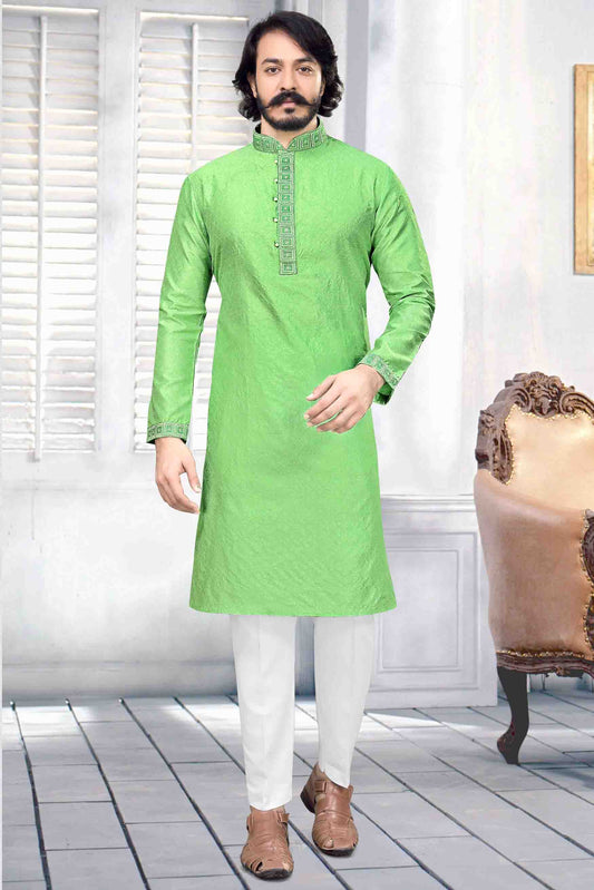 Light Green Colour Kurta Pajama In Jacquard Silk VSKP1210033