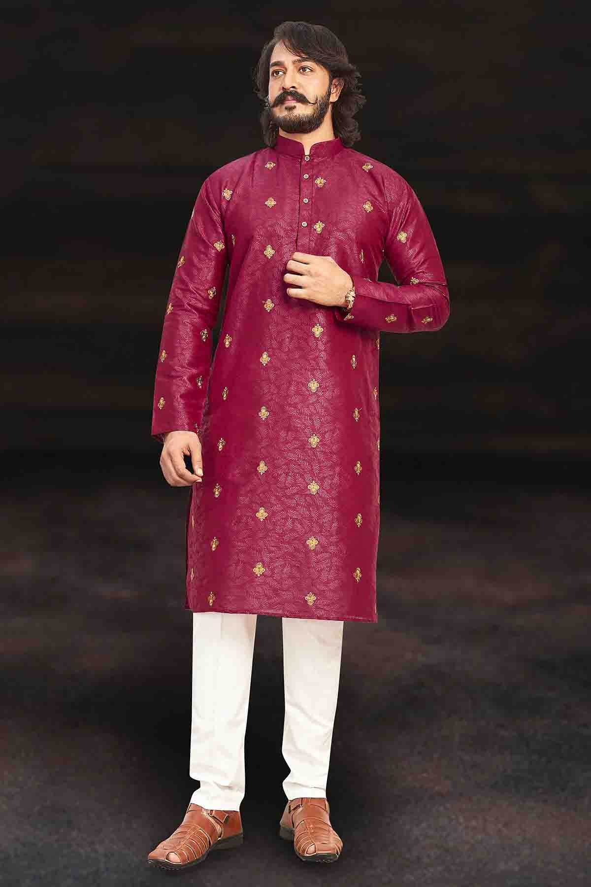 Light Maroon Colour Kurta Pajama In Art Silk VSKP1210001