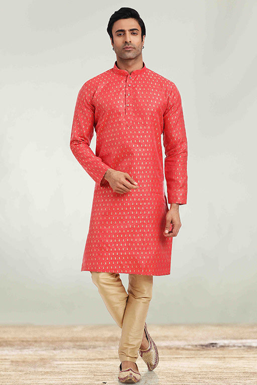 Light Red Colour Kurta Pajama In Jacquard VSKP1210272