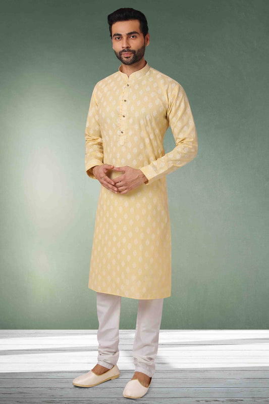 Light Yellow Colour Kurta Pajama In Cotton VSKP1210117