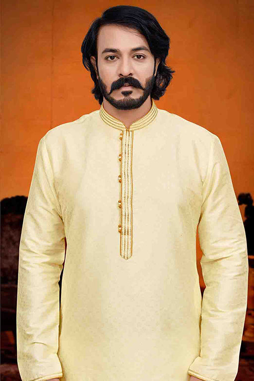 Light Yellow Colour Kurta Pajama In Silk VSKP1210234