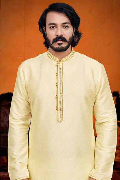 Light Yellow Colour Kurta Pajama In Silk VSKP1210234