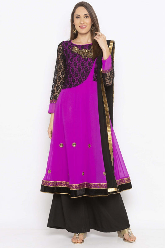 Magenta Colour Plus Size Georgette Embroidery Palazzo Pant Suit VSSS1070329