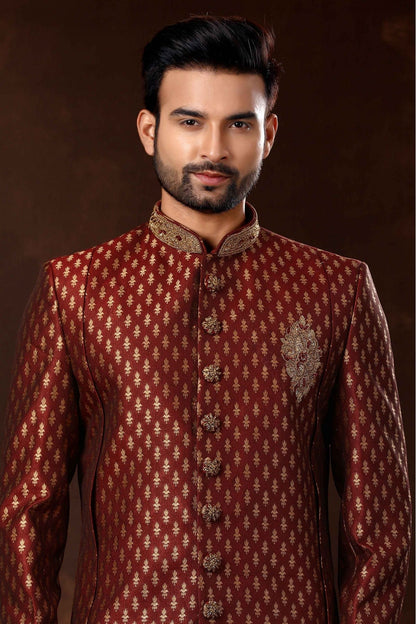 Maroon Colour Art Silk Sherwani VSSH1040368