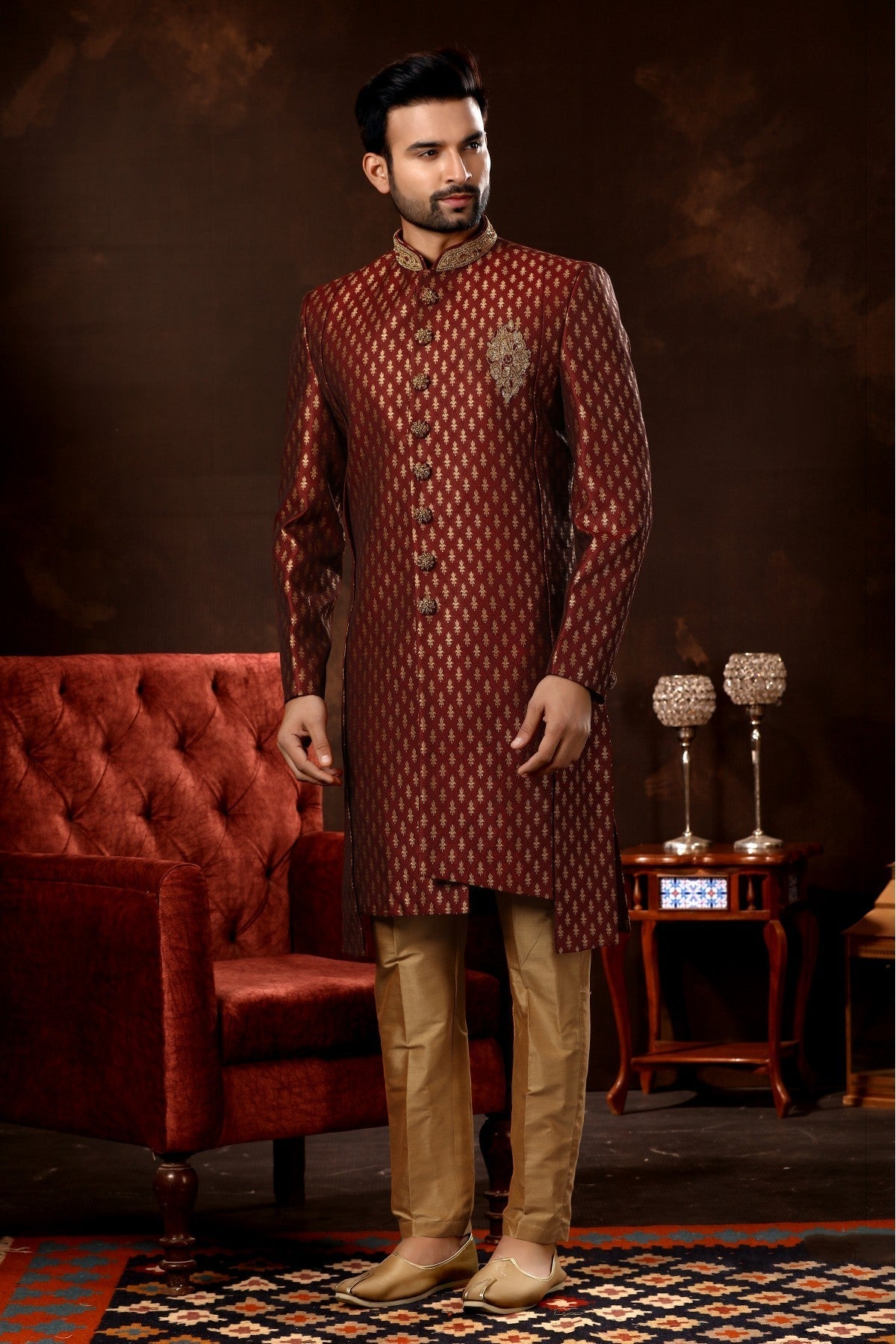 Maroon Colour Art Silk Sherwani VSSH1040368
