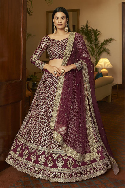 Maroon Colour Crepe Embroidery Lehenga Choli VSLC1080556