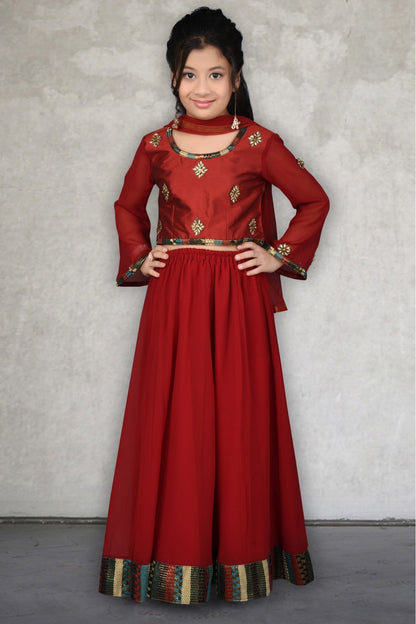 Maroon Colour Faux Georgette Embroidery Lehenga Choli VSGW1070046