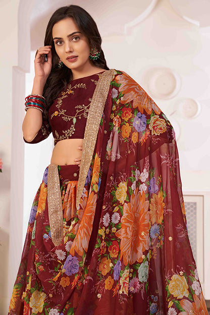 Maroon Colour Georgette Designer Lehenga Choli VSLC1240044