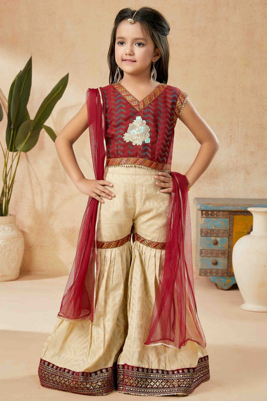 Maroon Colour Handloom Silk Sharara Suit VSGW1070745