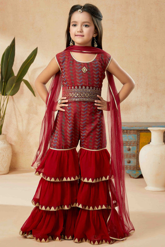 Maroon Colour Handloom Silk Sharara Suit VSGW1070752