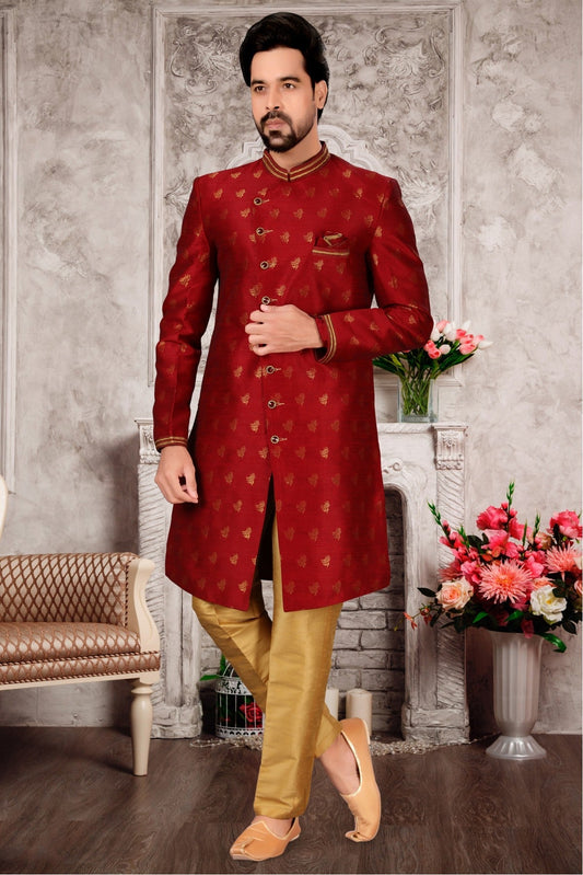 Maroon Colour Jacquard Sherwani VSSH1040280