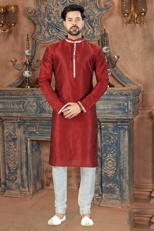 Maroon Colour Kurta Pajama In Art Dhupion Fabric VSKP1040087