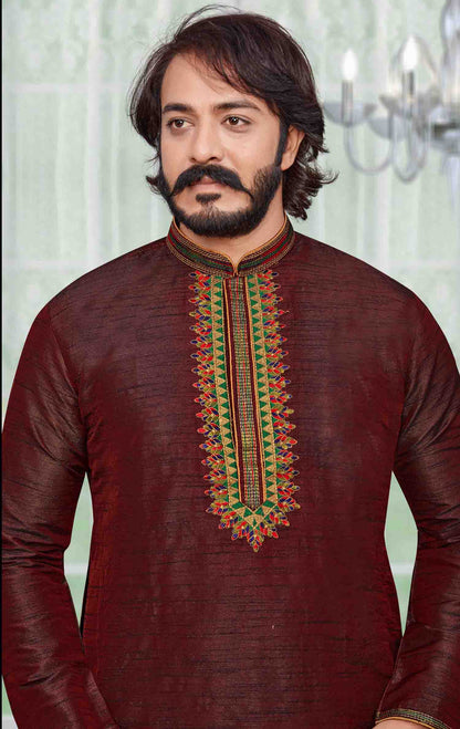 Maroon Colour Kurta Pajama In Art Silk VSKP1210096