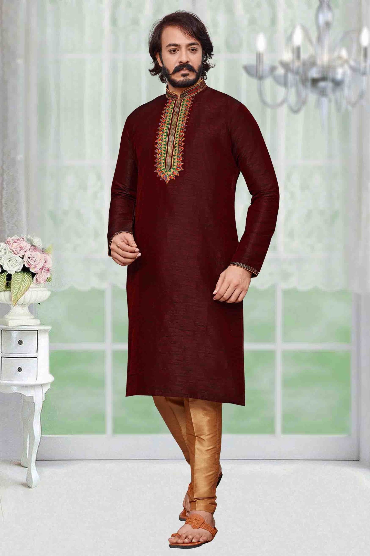 Maroon Colour Kurta Pajama In Art Silk VSKP1210096
