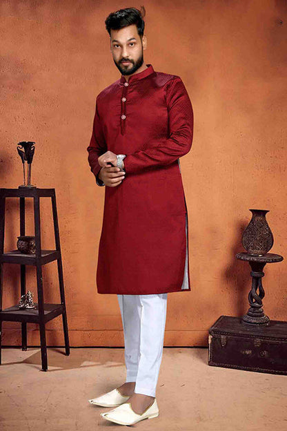 Maroon Colour Kurta Pajama In Brocade VSKP1210217