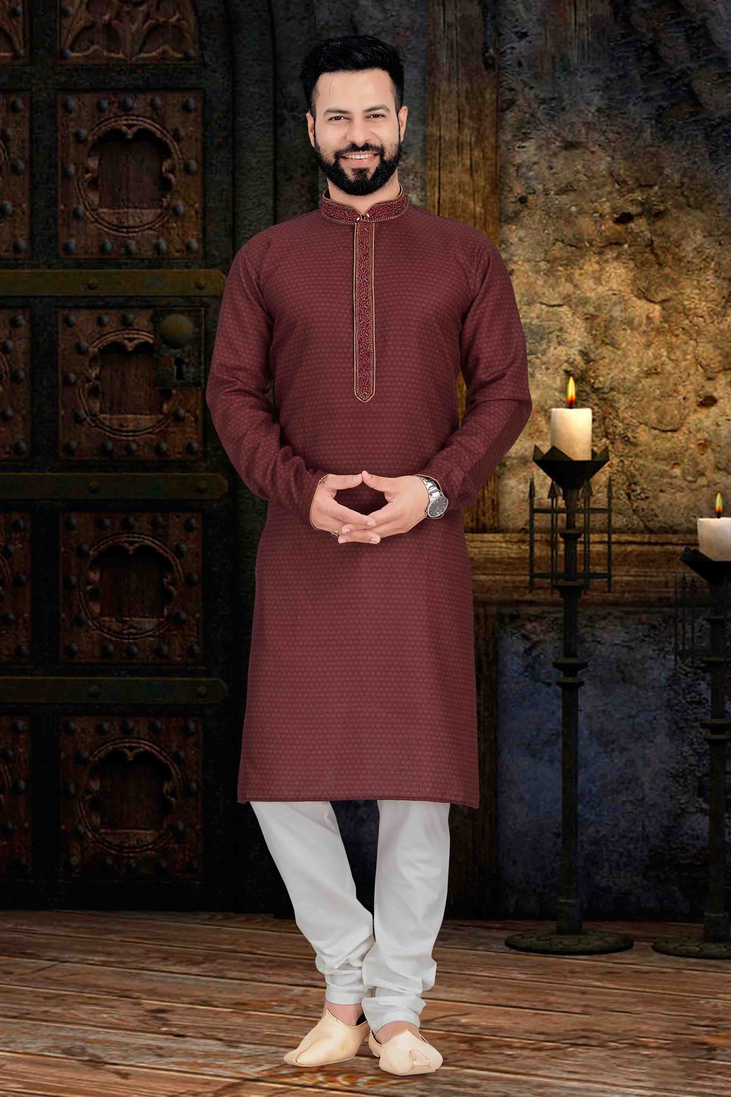 Maroon Colour Kurta Pajama In Cotton VSKP1210109