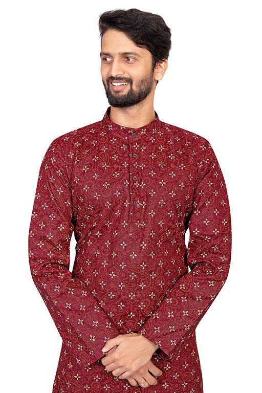 Maroon Colour Kurta Pajama In Cotton VSKP1210189