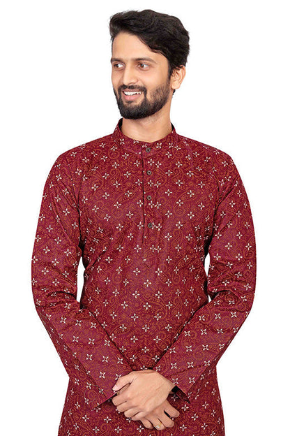 Maroon Colour Kurta Pajama In Cotton VSKP1210189