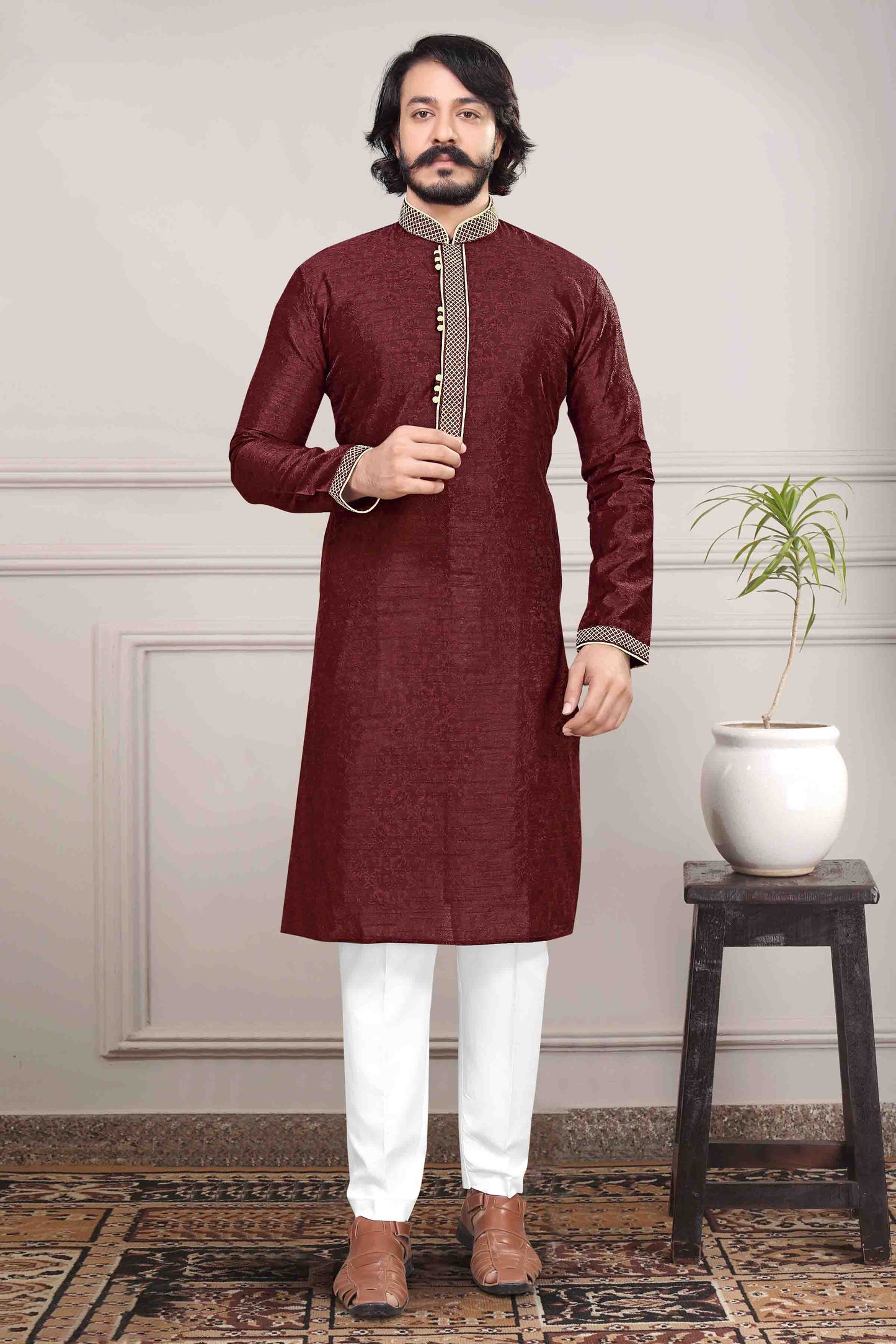 Maroon Colour Kurta Pajama In Jacquard Silk VSKP1210020