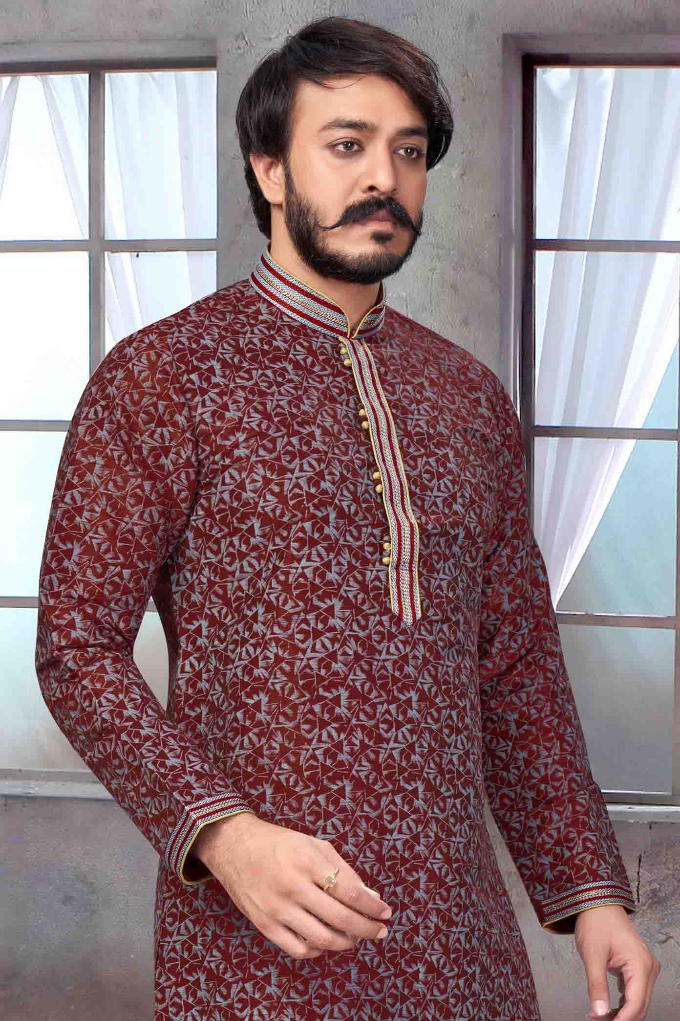 Maroon Colour Kurta Pajama In Jacquard Silk VSKP1210067
