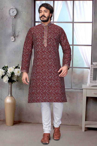 Maroon Colour Kurta Pajama In Jacquard Silk VSKP1210067