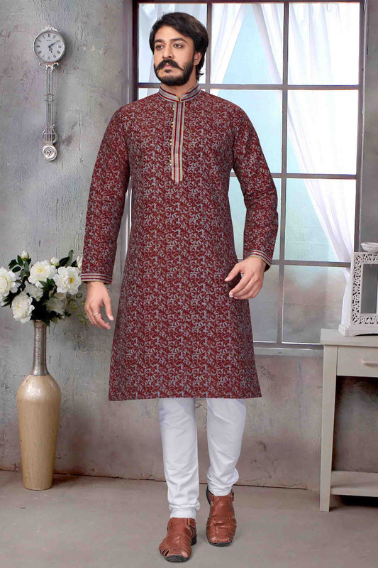 Maroon Colour Kurta Pajama In Jacquard Silk VSKP1210067