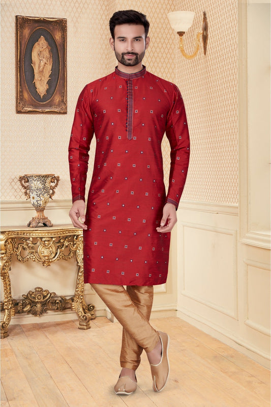 Maroon Colour Kurta Pajama In Silk Fabric VSKP1040109