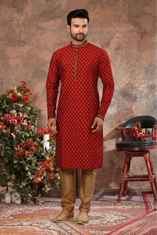 Maroon Colour Kurta Pajama In Silk Fabric VSKP1040139