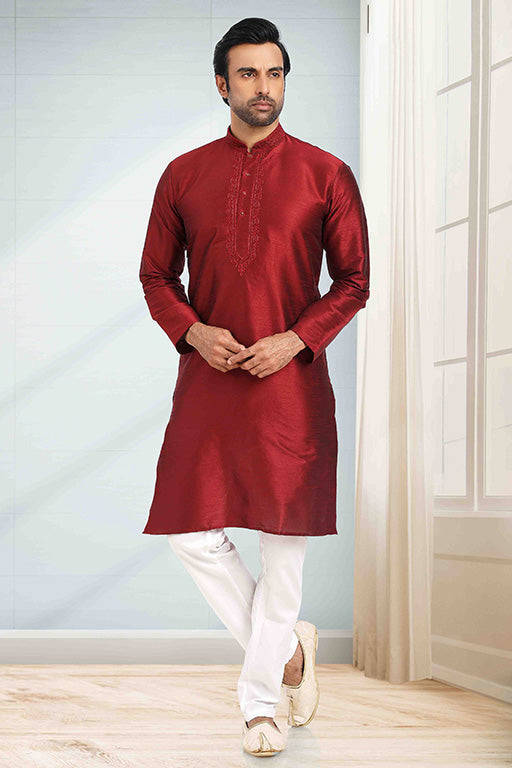 Maroon Colour Kurta Pajama In Silk VSKP1210256