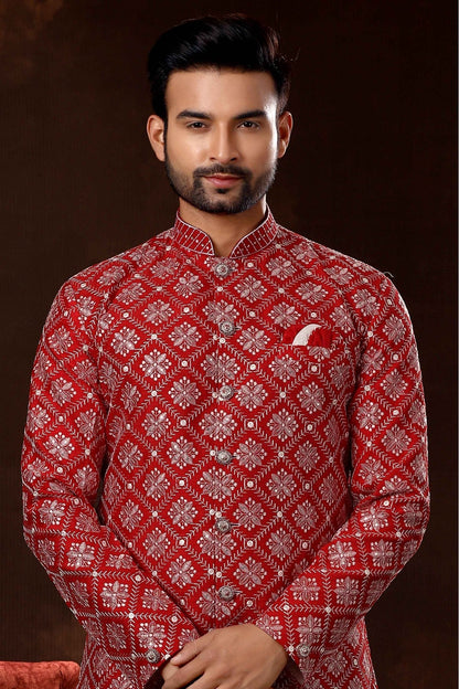 Maroon Colour Lucknowi Sherwani VSSH1040371