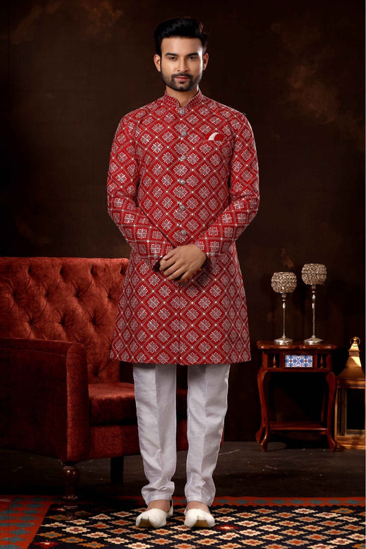 Maroon Colour Lucknowi Sherwani VSSH1040371