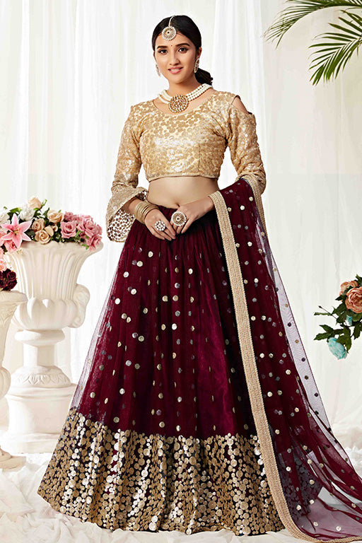 Maroon Colour Net Designer Lehenga Choli