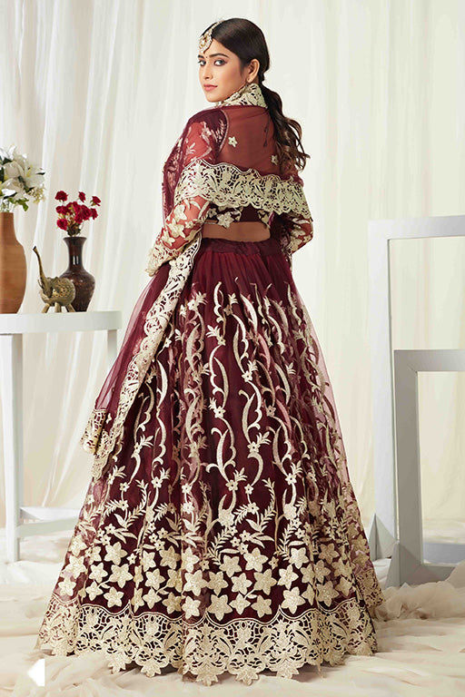 Maroon Colour Net Designer Lehenga Choli VSLC1240006