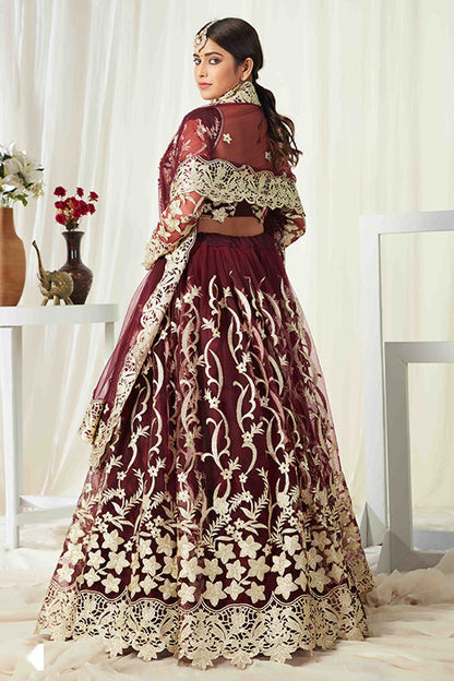 Maroon Colour Net Designer Lehenga Choli VSLC1240006
