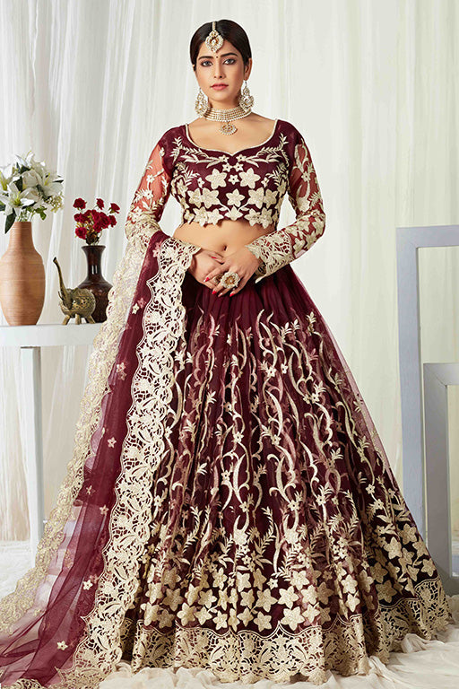 Maroon Colour Net Designer Lehenga Choli