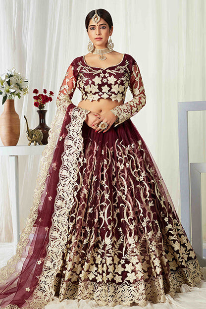 Maroon Colour Net Designer Lehenga Choli