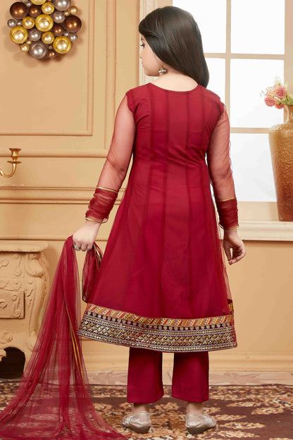 Maroon Colour Net Pant Style Suit VSGW1070734