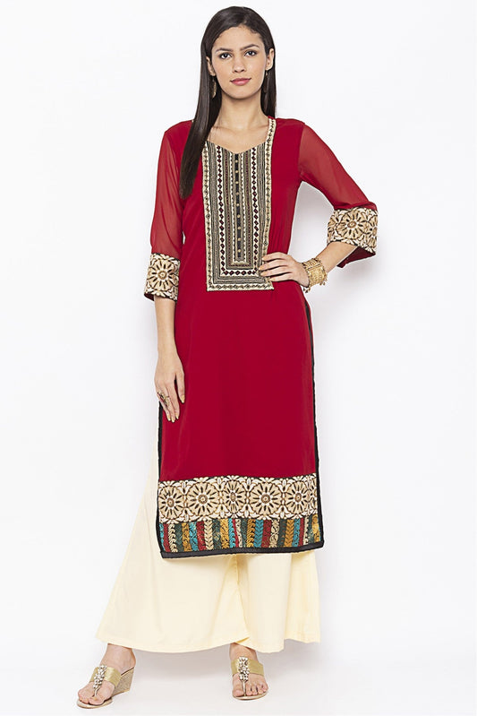 Maroon Colour Plus Size Georgette Embroidery Kurta Set VSKR1070485