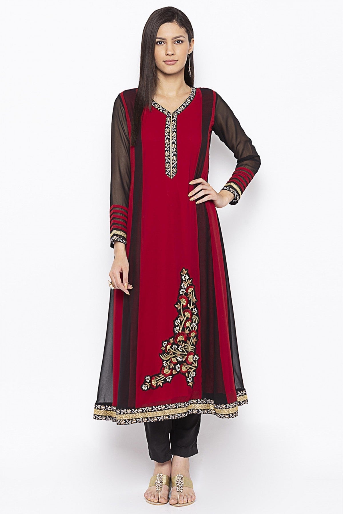 Maroon Colour Plus Size Georgette Embroidery Kurta Set VSKR1070714