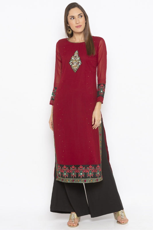 Maroon Colour Plus Size Georgette Embroidery Kurti VSKR1070596