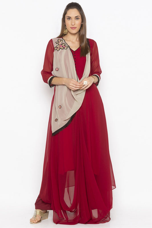 Maroon Colour Plus Size Georgette Embroidery Kurti VSKR1070652